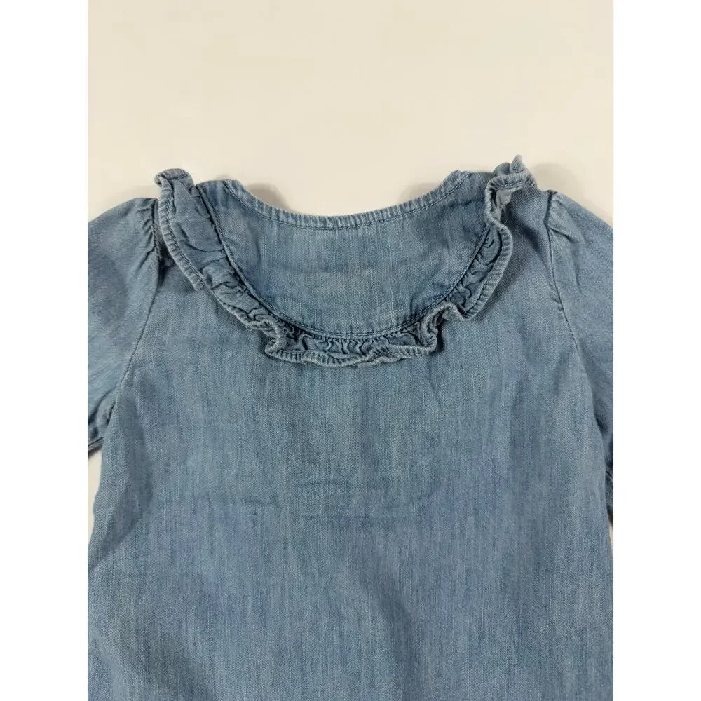 Gap Denim Baby Chambray Ruffle Long Sleeve Blouse Light Blue 12–18 Months